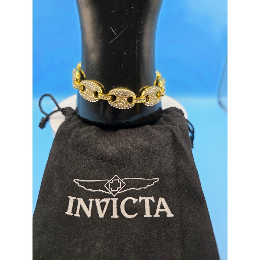 NEW‎ Invicta Elements Men's Iced out Cuban Chain Bracelet, Gold (80844) #0329